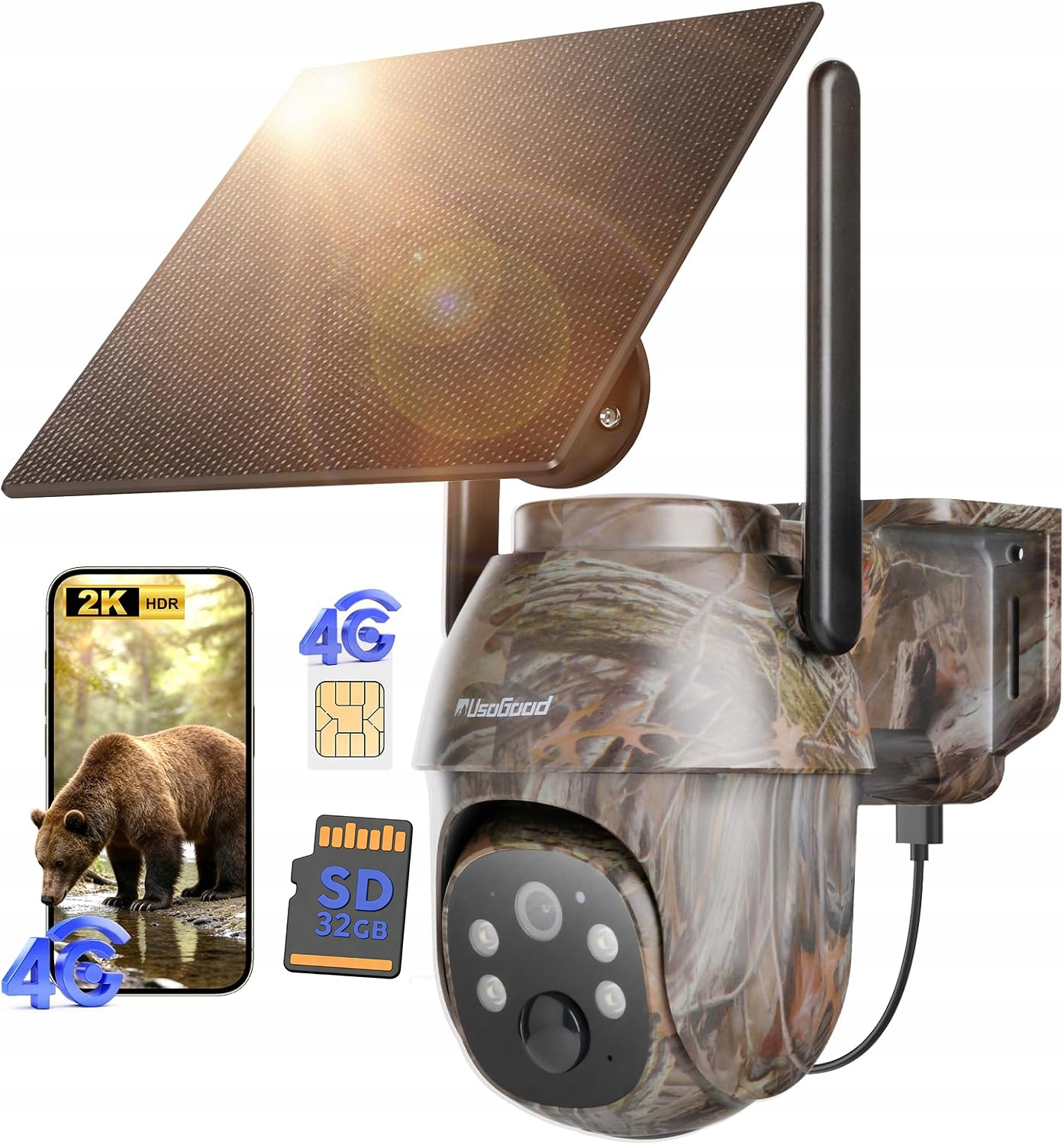 4G Lte Solární Venkovní Kamera 2K Full Color Night Vision App Monitoring