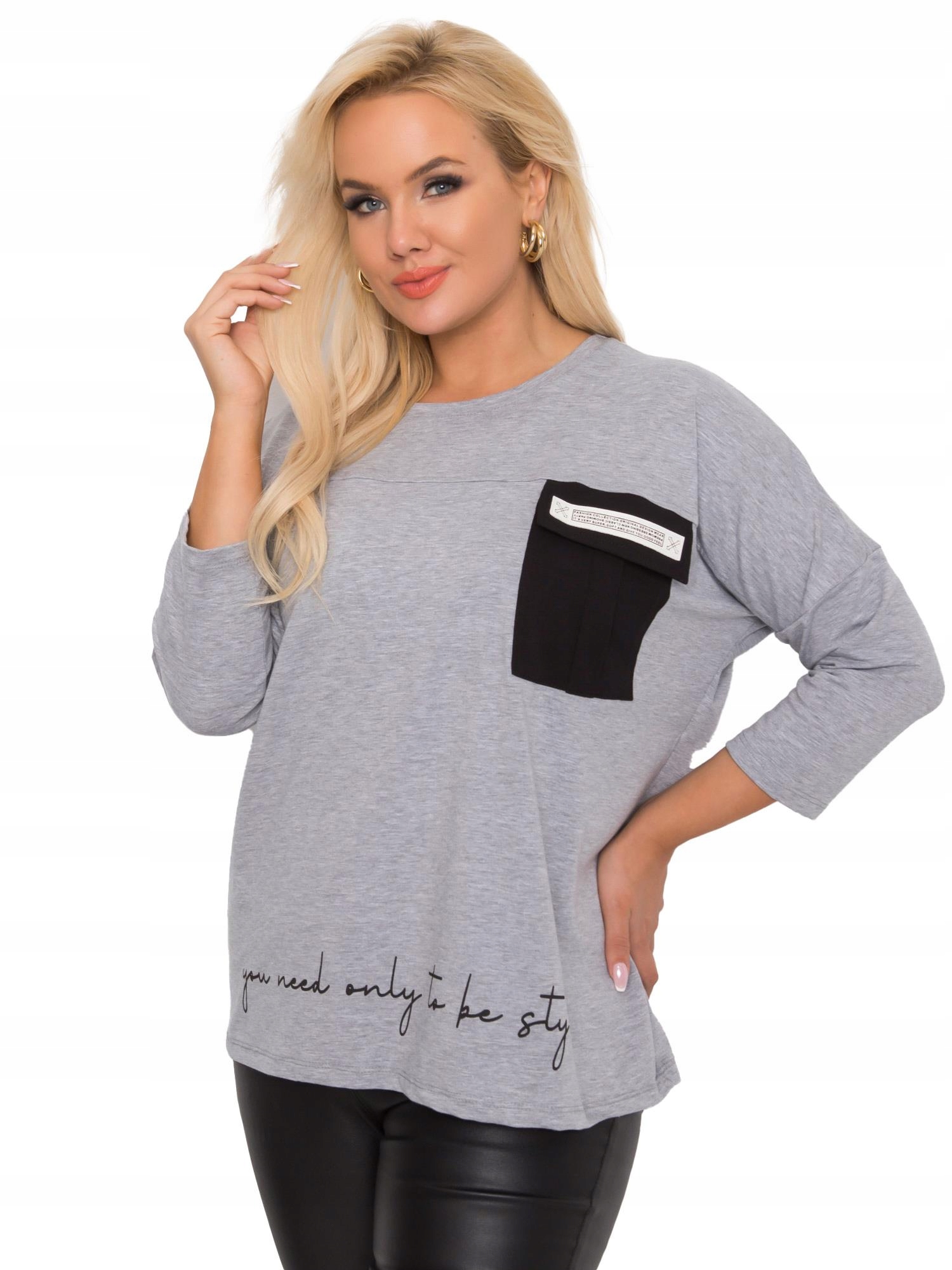 

Stylowa Bluzka damska Plus Size Luźna rękaw 3/4
