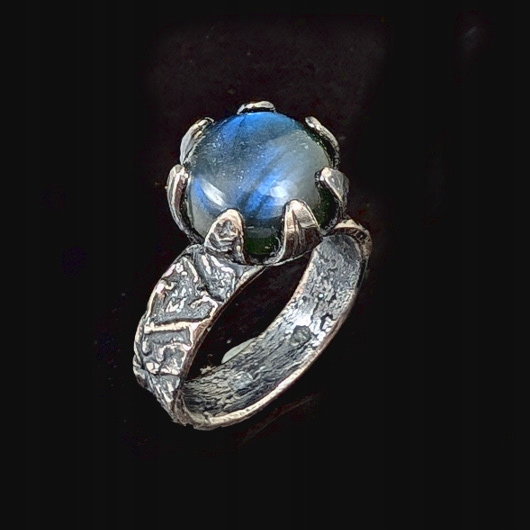 Labradorit Stříbro Stříbrný Originální Prstýnek Tmavě Modrý Stříbro Oxid
