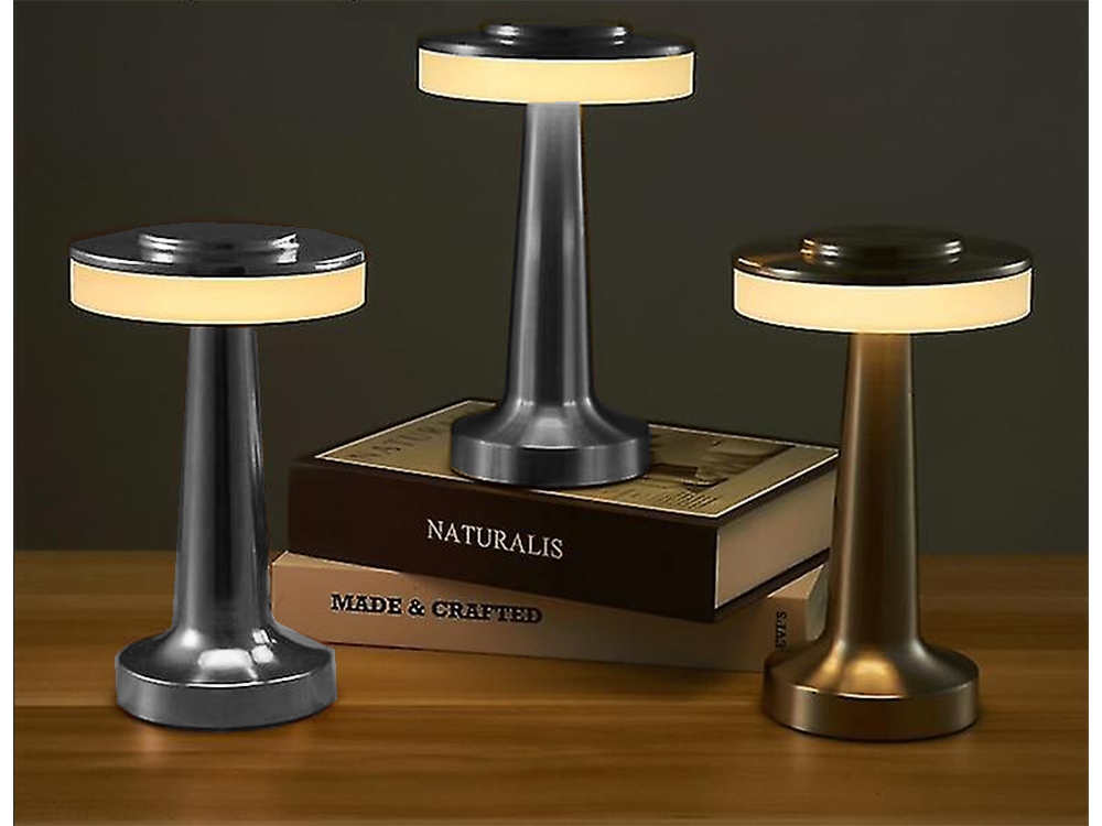 LAMPKA NOCNA STOŁOWA DOTYKOWA LAMPA 3 STOPNIOWA DO SYPIALNI BEZPRZEWODOWA Kolor odcienie szarości i srebra