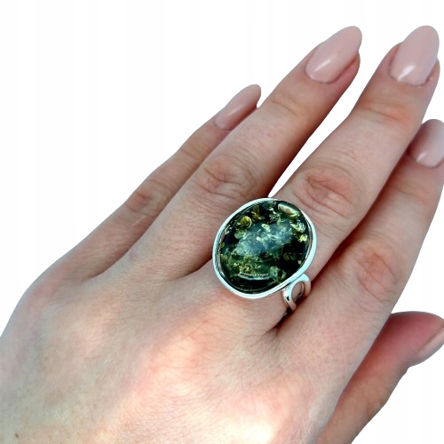 Prstýnek Jantar Stříbro Zelený s jantarem Regulovatelný Film