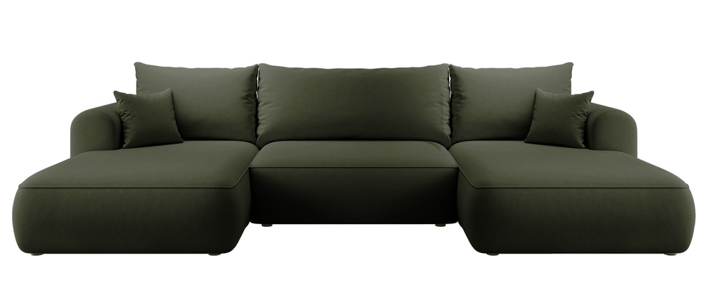 Rohová Sedací Souprava s funkcí spaní Ovo U-tvarovaná, olivová, univerzální velurová barva