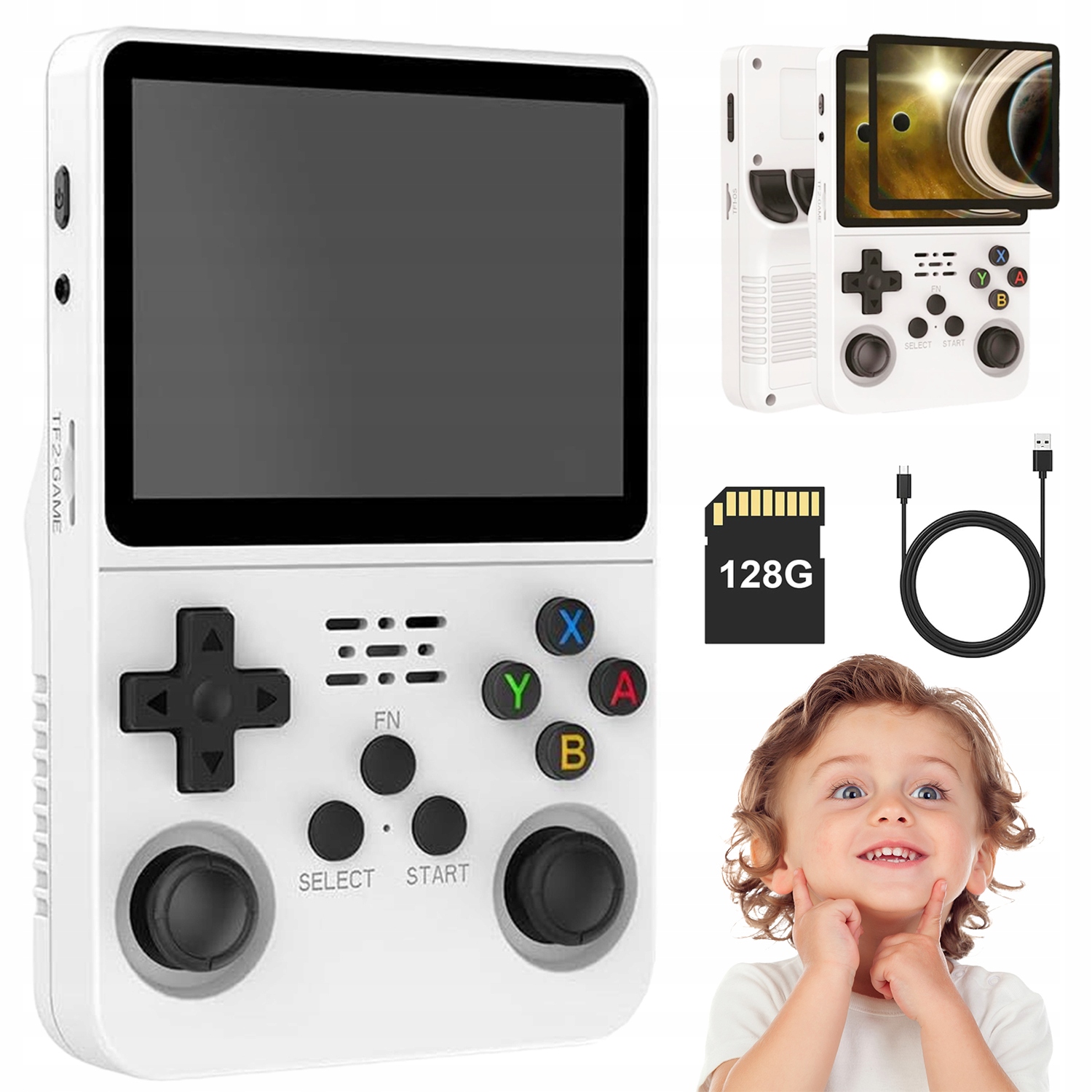 Retro Konsola Przenośna Mini 128 Gb R36S Biały Usb 3.5 Cala Wielofunkcyjny