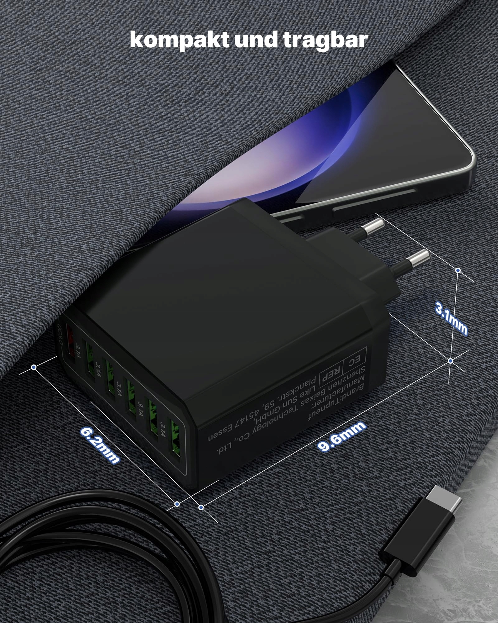 USB ŁADOWARKA 6-Portowa Szybka 33W QC 30 iPhone iPad — miniatura 7
