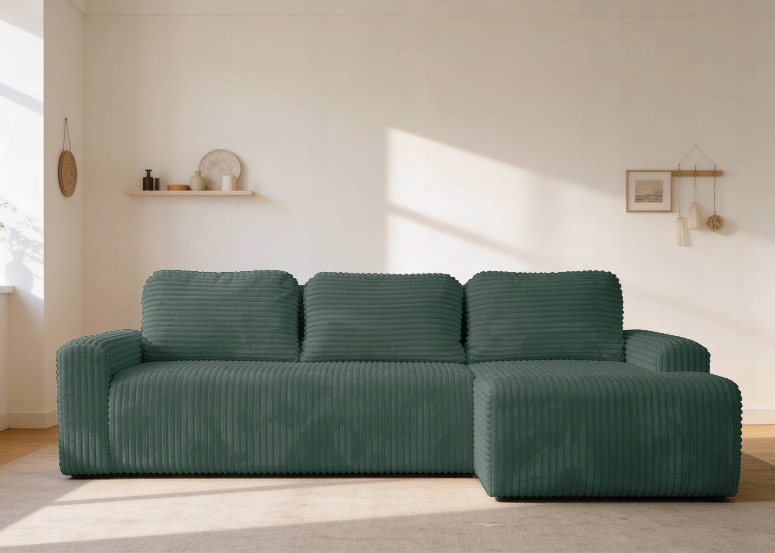 Rohová Sedací Souprava s funkcí spaní Nesso pravá s nádobou lahvově zelená