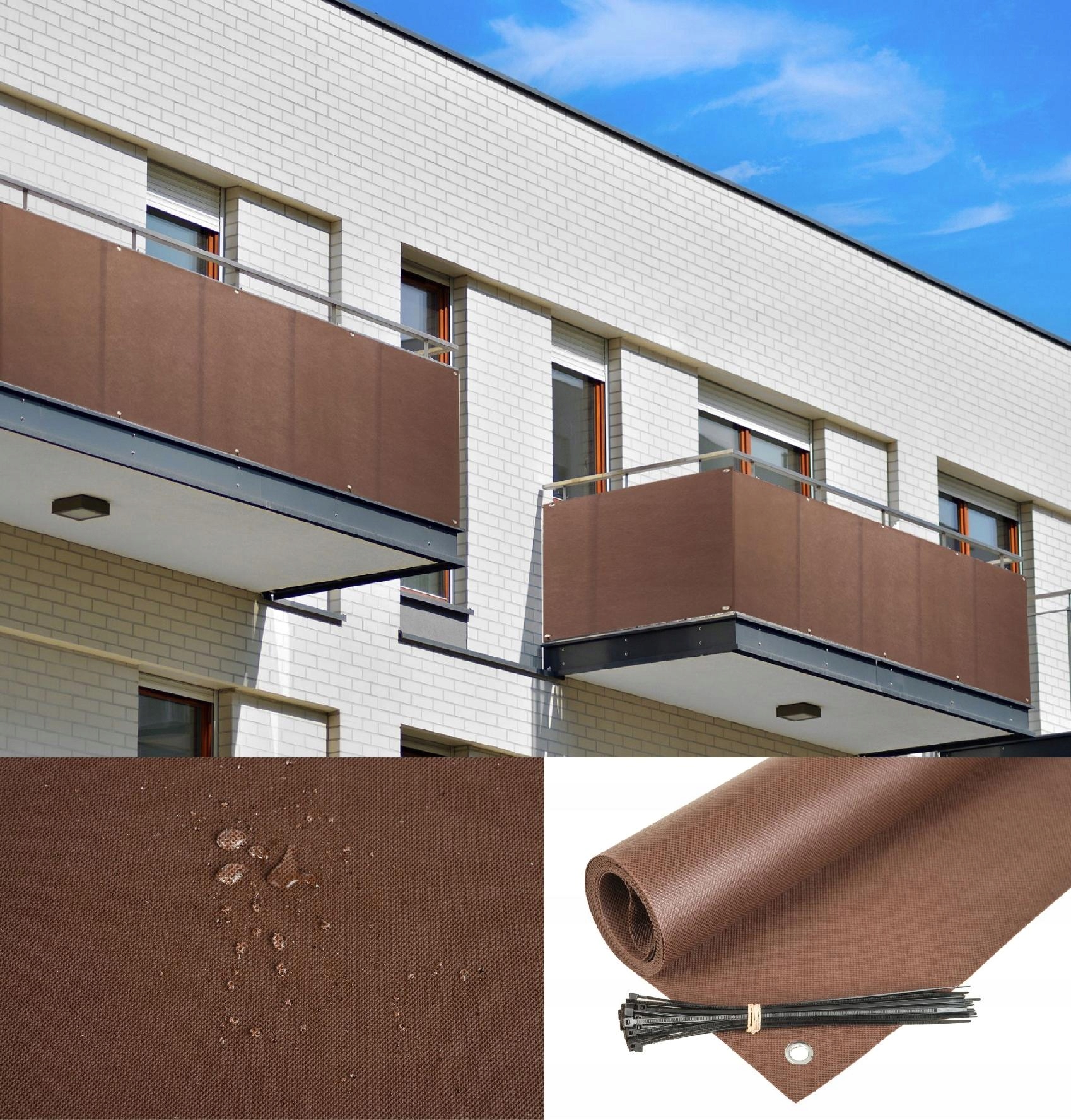 OSŁONA NA BALKON 1X7M MATA BRĄZOWA + GRATIS! PL