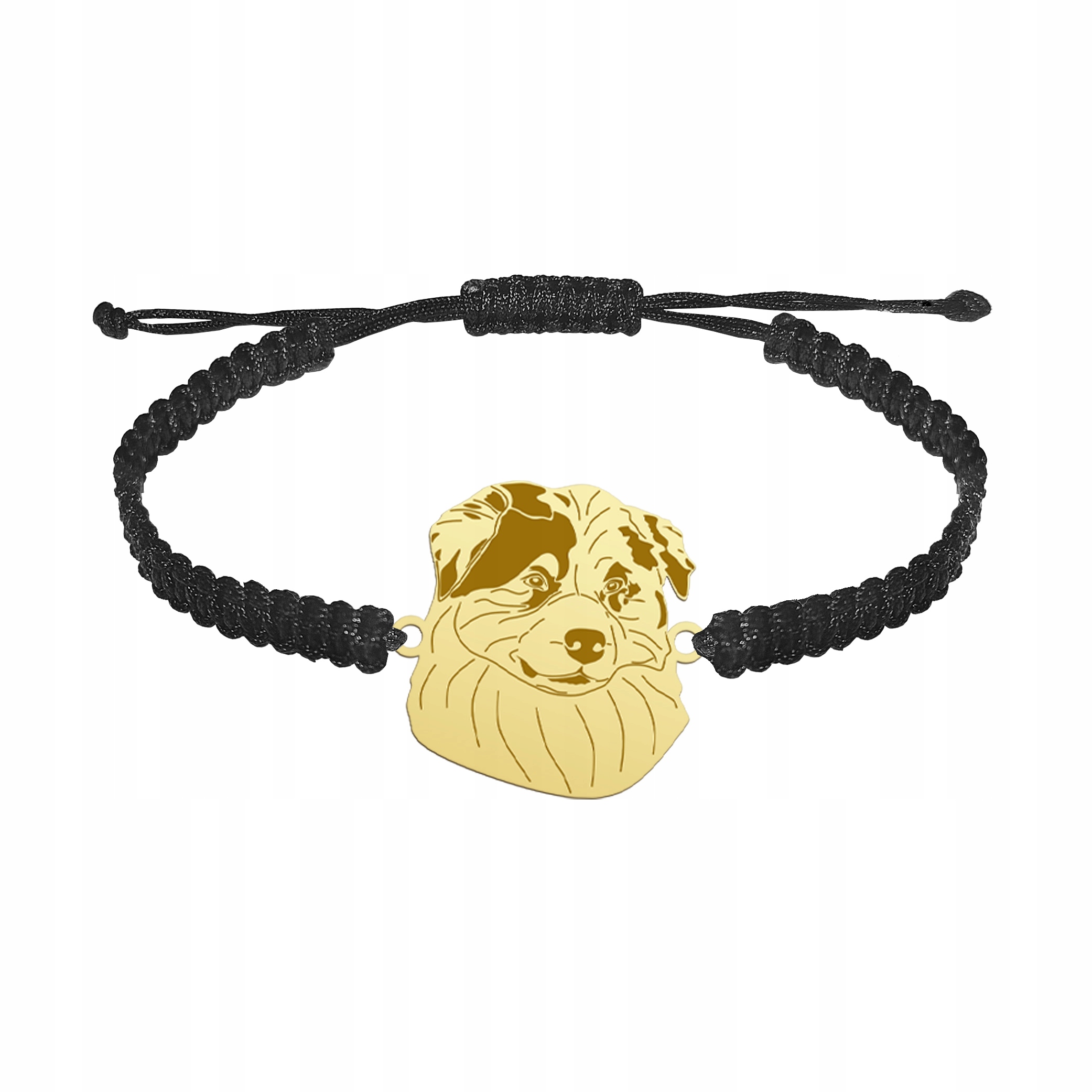 Zlatý náramek se psem Australský ovčák 925 Makramé Dárek Gravírování