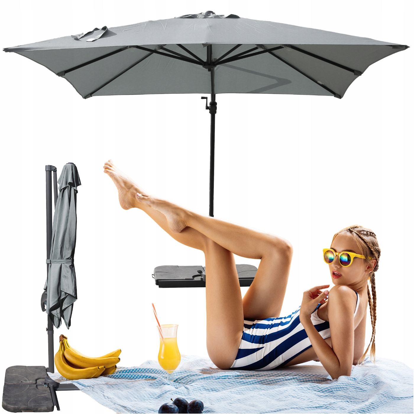 Parasol Ogrodowy Z Wysięgnikiem Obrotowy 360° Szary 250X250CM Platinum