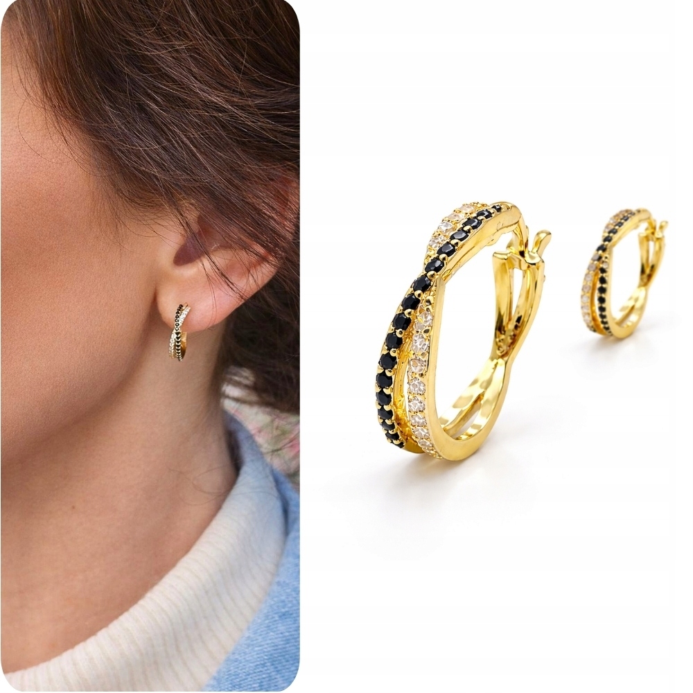 Stříbrné Náušnice S Kolečky 925 S Černými Zirkony, Propletené Na Zip