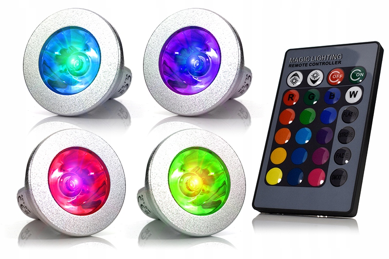 

4x Żarówki Led Rgb Kolorowe GU10 Z Pilotem Halogen