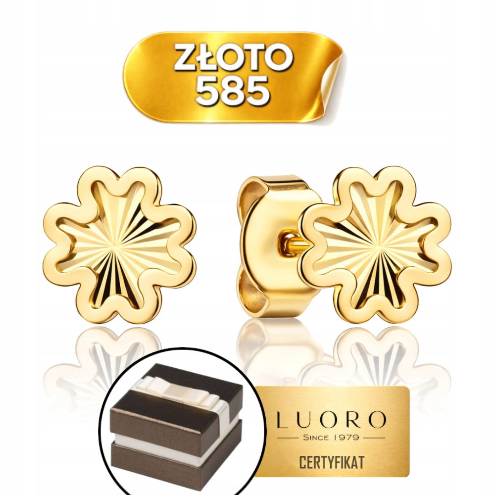 Náušnice Zlaté 585 14K Diamantové Jetelky Hladká Vazba 7 MM Dárek