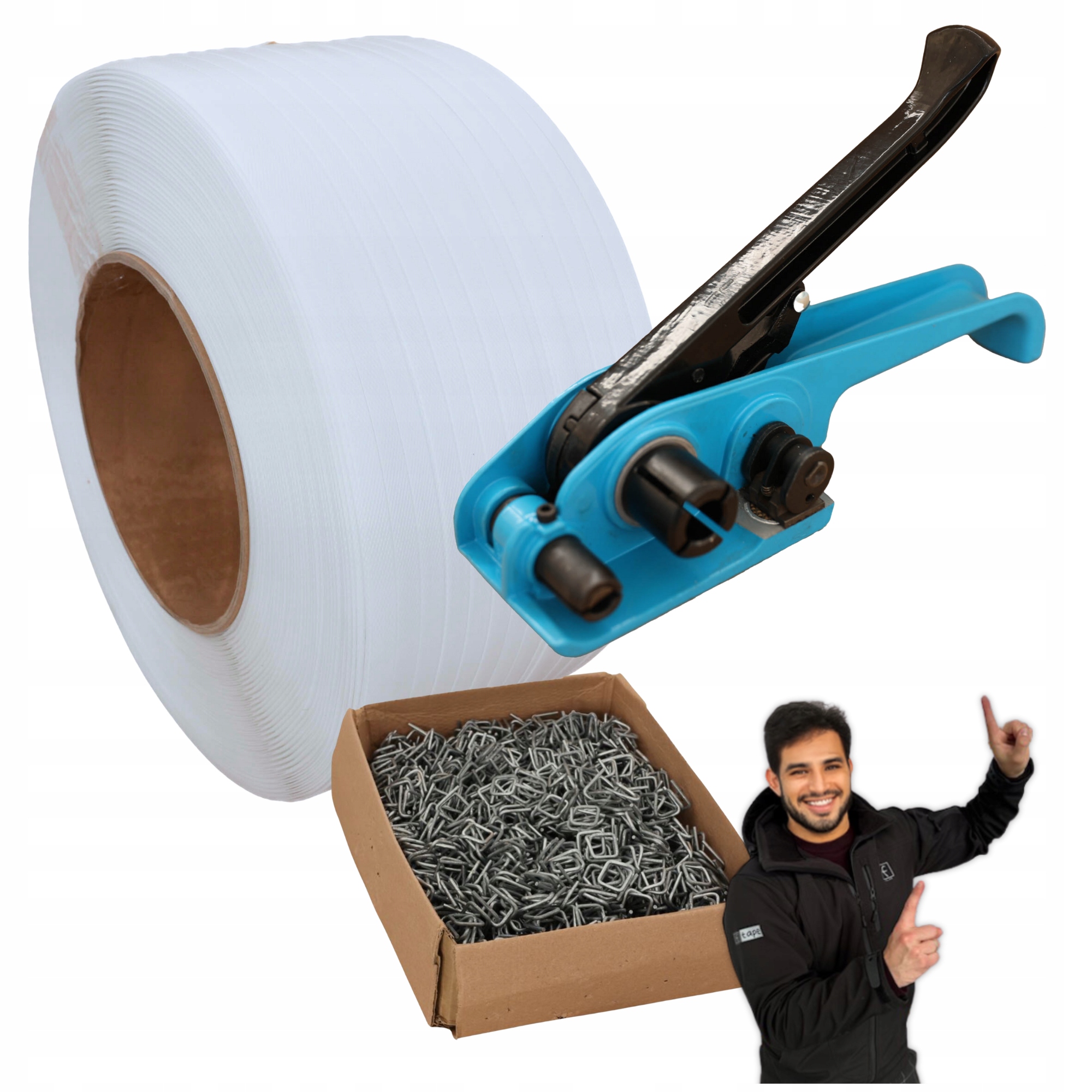 Napinacz Taśma Pp 16mm Spinki druciane 16mm 1000 szt. Zestaw do Bandowania