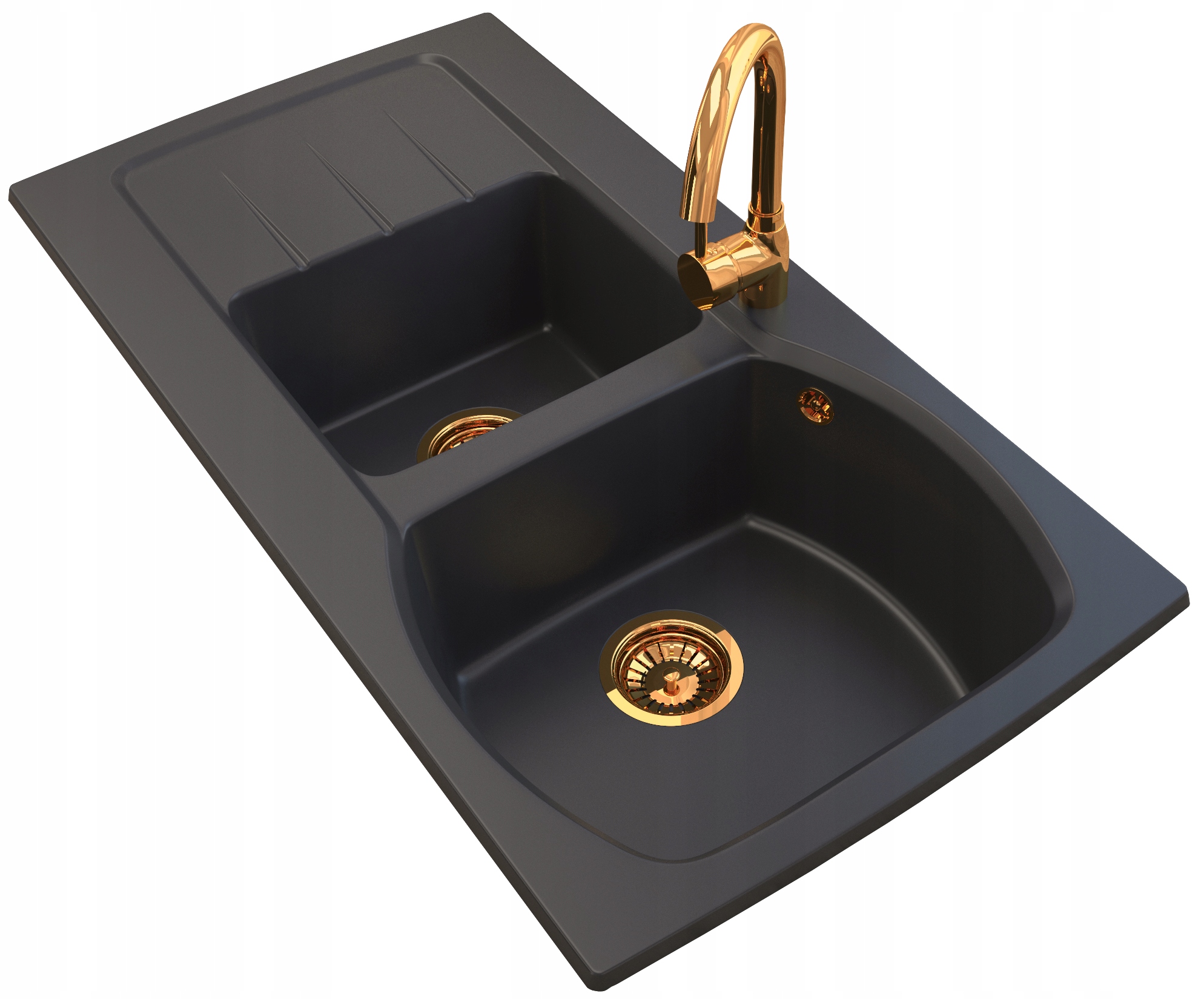 

Zlew Granitowy +bateria +złoty Syfon Przyścienny D