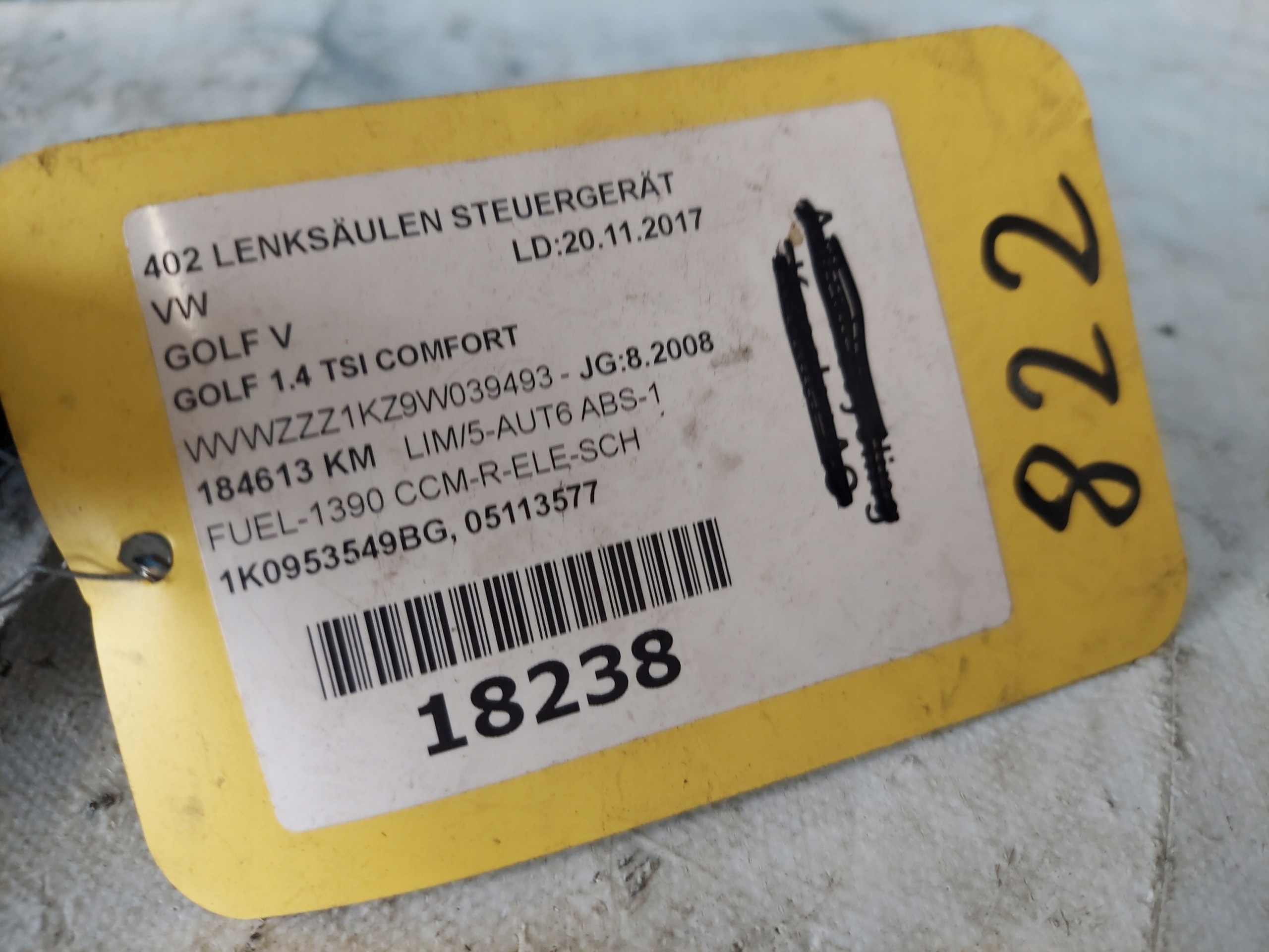 VW TOURAN GOLF V 1K0953549BG module sensor KATA steering