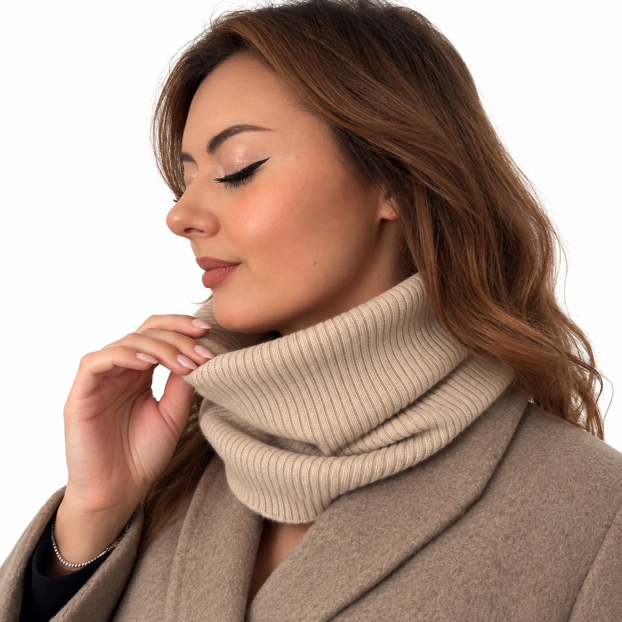 Kašmírový nákrčník 100% Kašmírový zimní šátek Meravil unisex přírodní béžová barva