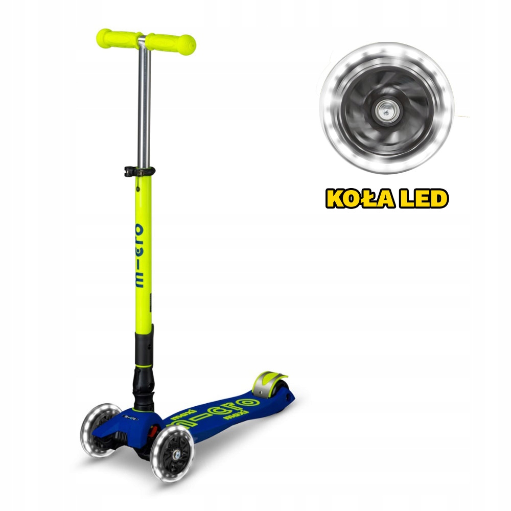 Hulajnoga Maxi Micro Deluxe Led Neon Canary Yellow Foldable Składana MMD235