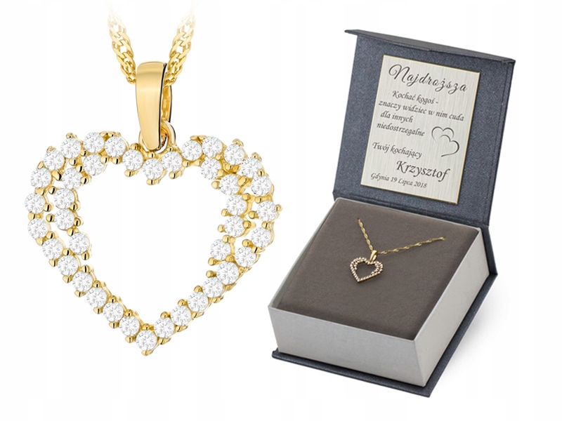 Zlatý Náhrdelník 42 cm pr. 585 Přívěsek Srdce na řetízku se zirkony 14k
