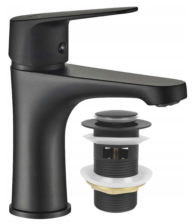 Stojící umyvadlová baterie s klik-klak zátkou click-clack, černá