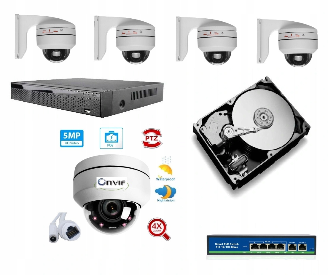 Sada monitorování 4 Otočné Ip Kamery Ptz 5Mp 2TB