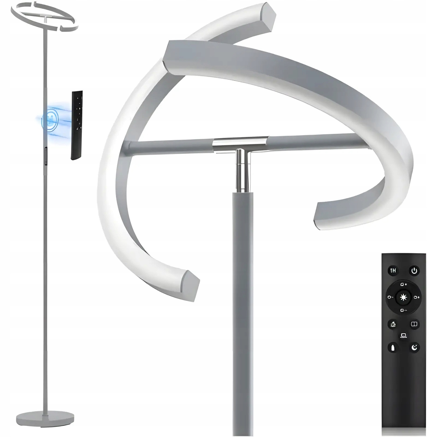 Stojacia Led podlahová lampa Strieborná do obývacej izby s diaľkovým ovládaním a flexibilnou lampou