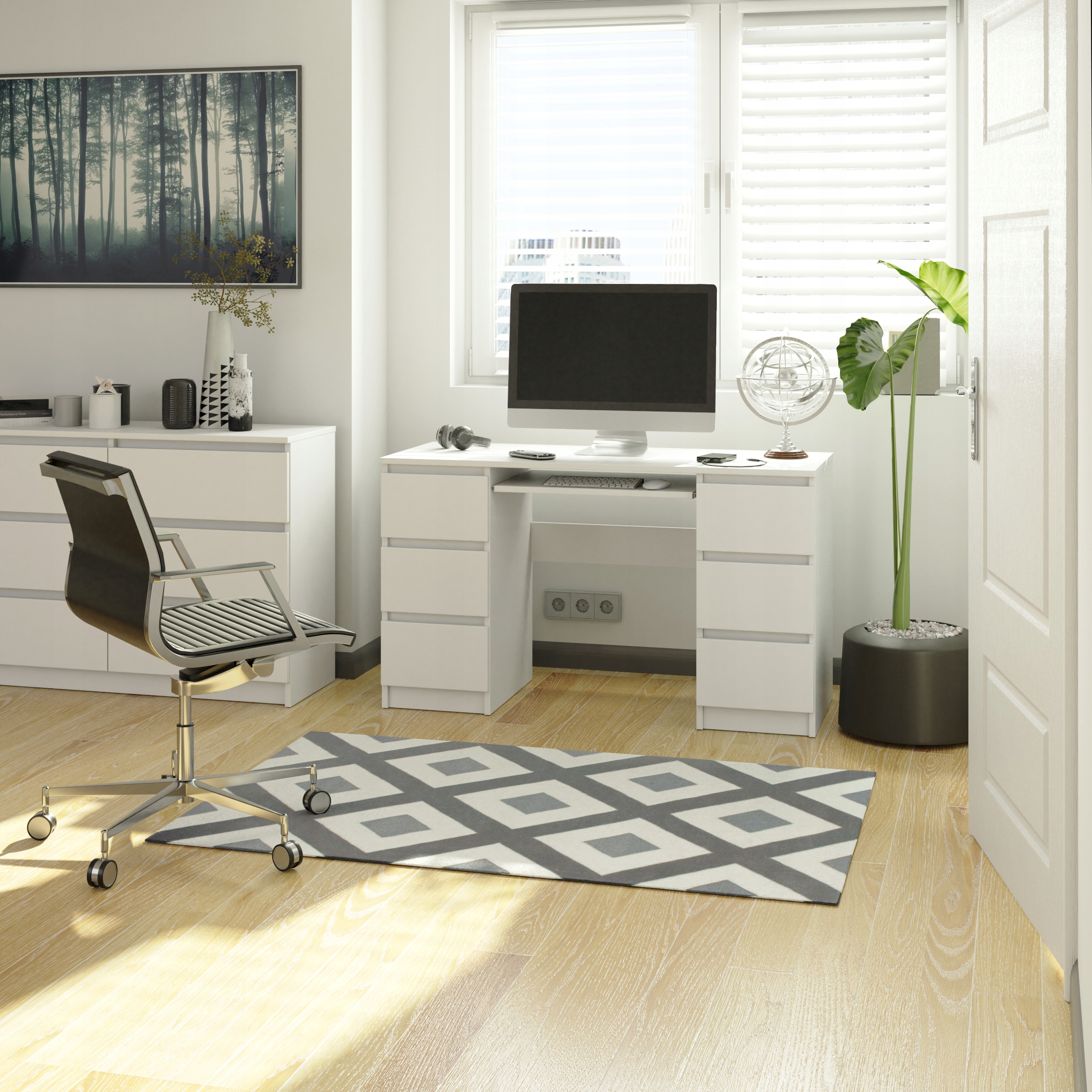 BIURKO KOMPUTEROWE 130CM 6 SZUFLAD STOLIK BIAŁY Kolor mebla biały