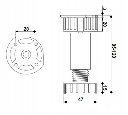 4x NÓŻKA KUCHENNA NOGA MEBLOWA H=100 MM Model 100 mm