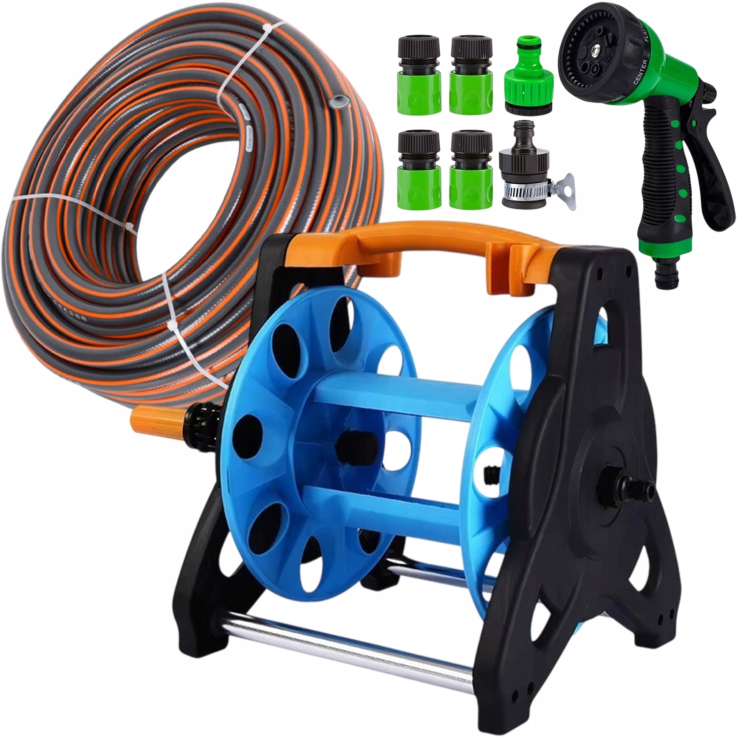 Hadice Zahradní Stojan 1/2 20 M Buben Navíječ Pistole Zavlažovač Spojka Vozík