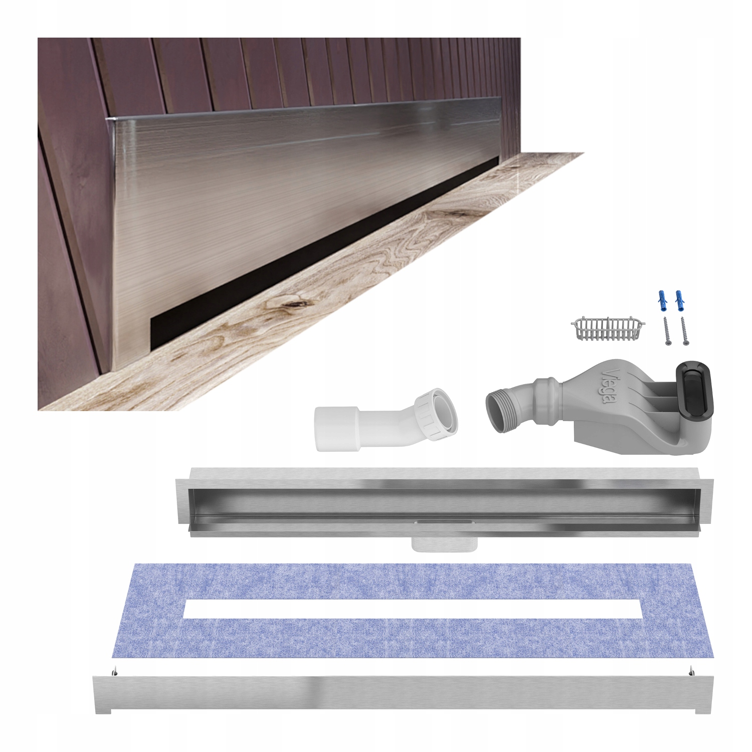 Nástenný lineárny odtok 60 cm sifón Viega Wall Waterway