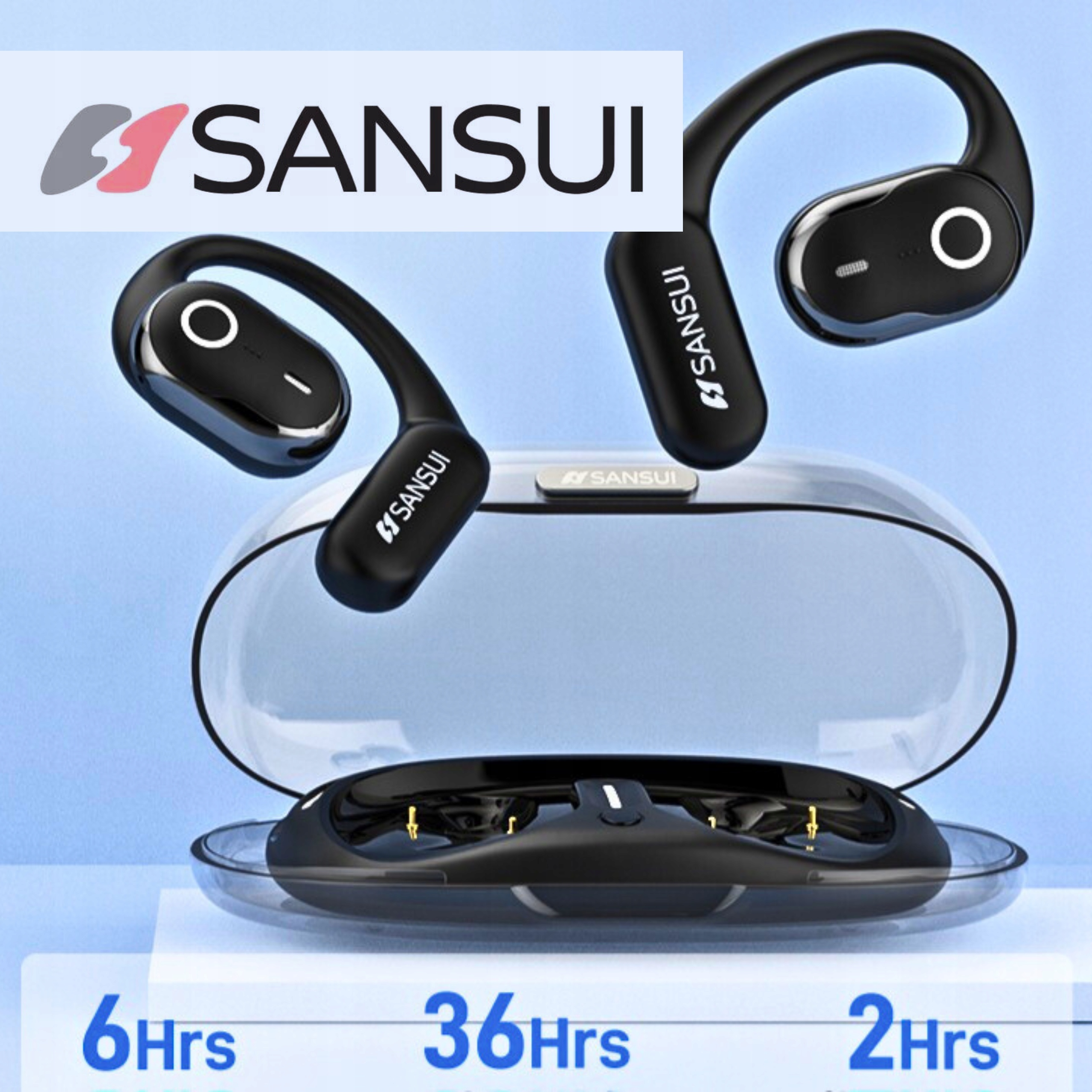 SŁUCHAWKI BEZPRZEWODOWE zauszne SANSUI w26 dwa mikrofony BLUETOOTH 5.4 Mikrofon tak