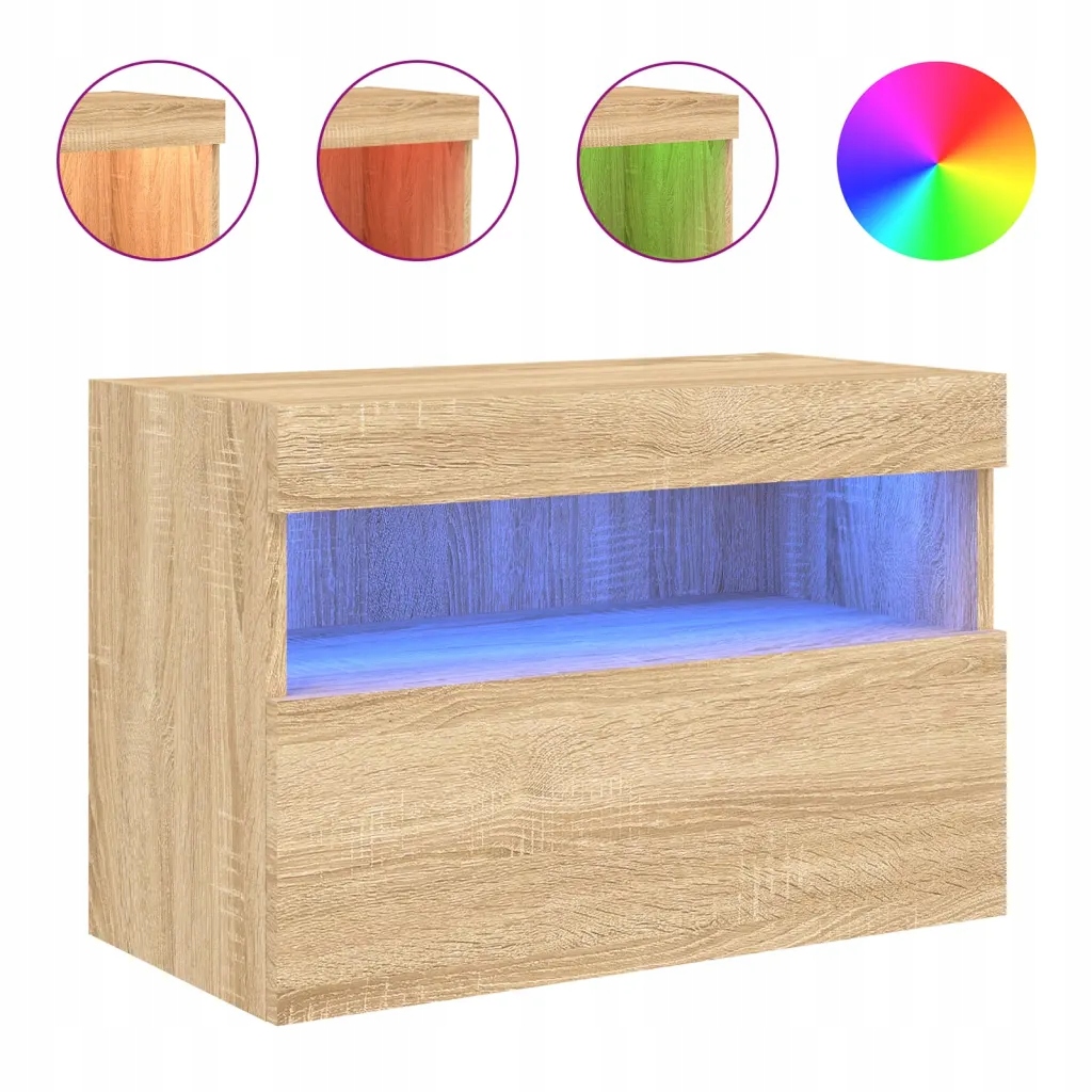 Závěsná Rtv skříňka dub sonoma s Led osvětlením 60 x 30 x 40 cm