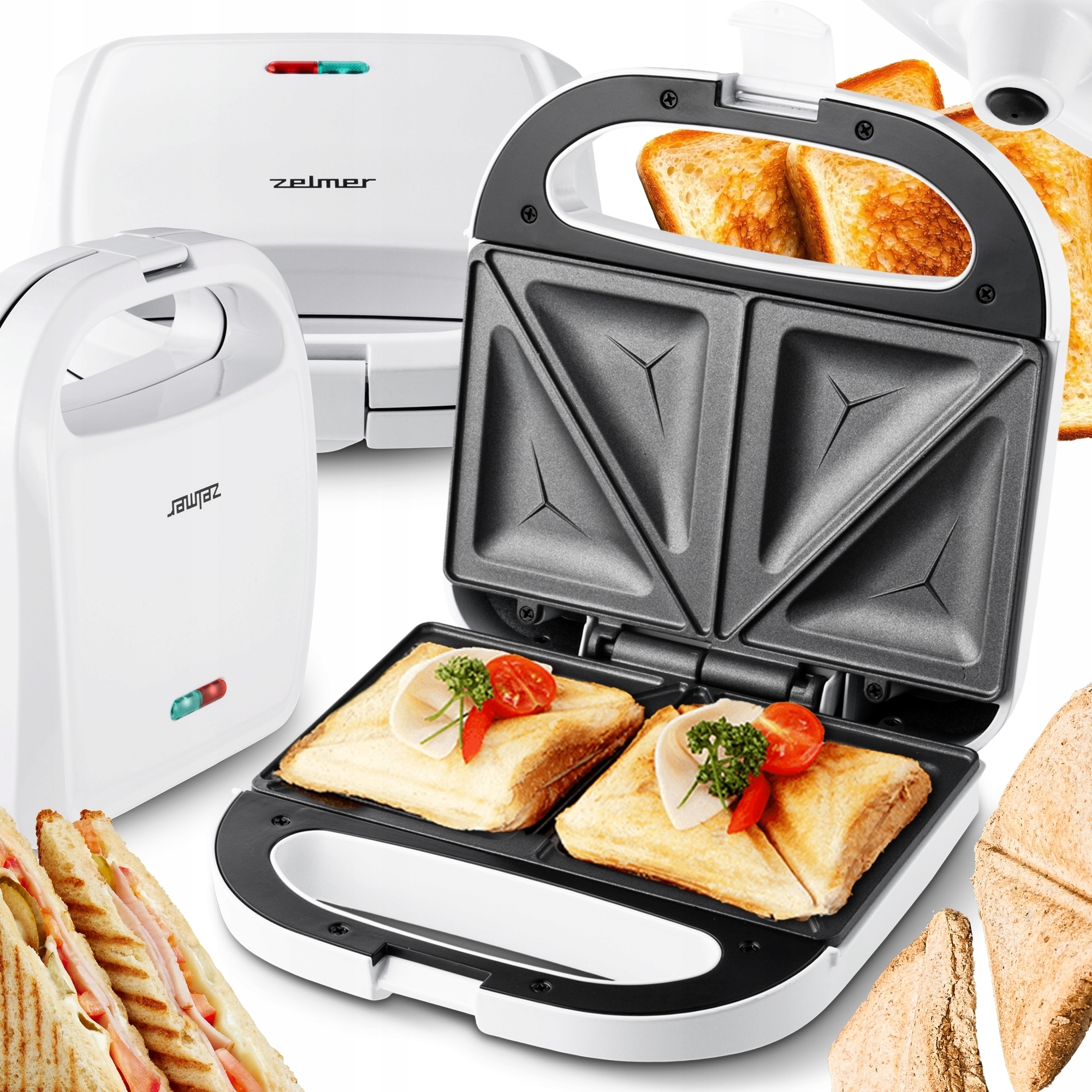 Opiekacz do kanapek sandwich Zelmer ZSM7700 750W 4 Trójkąty Biały