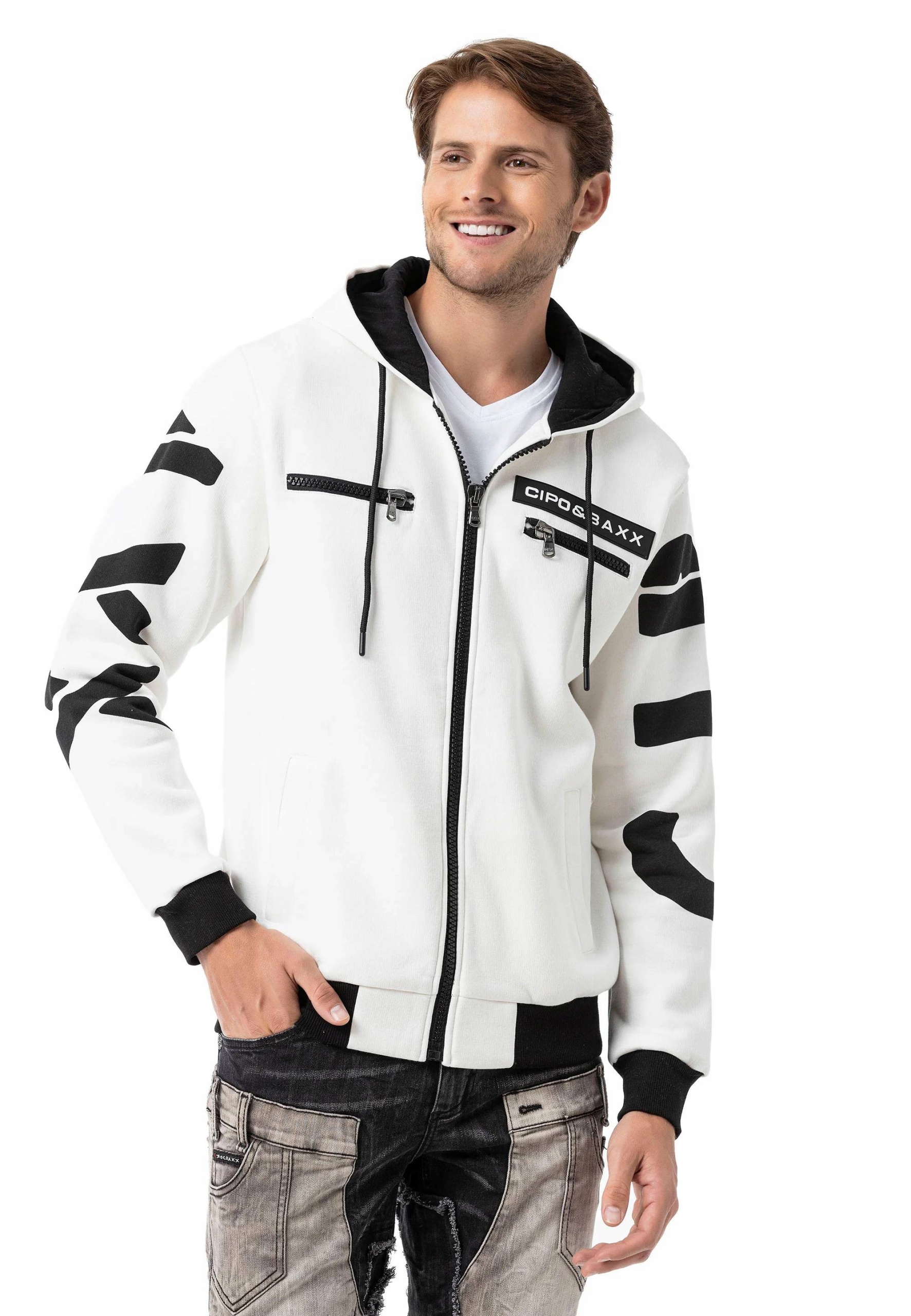 Cipo & Baxx mikina pánská CL577 kapuce, zip XL ecru