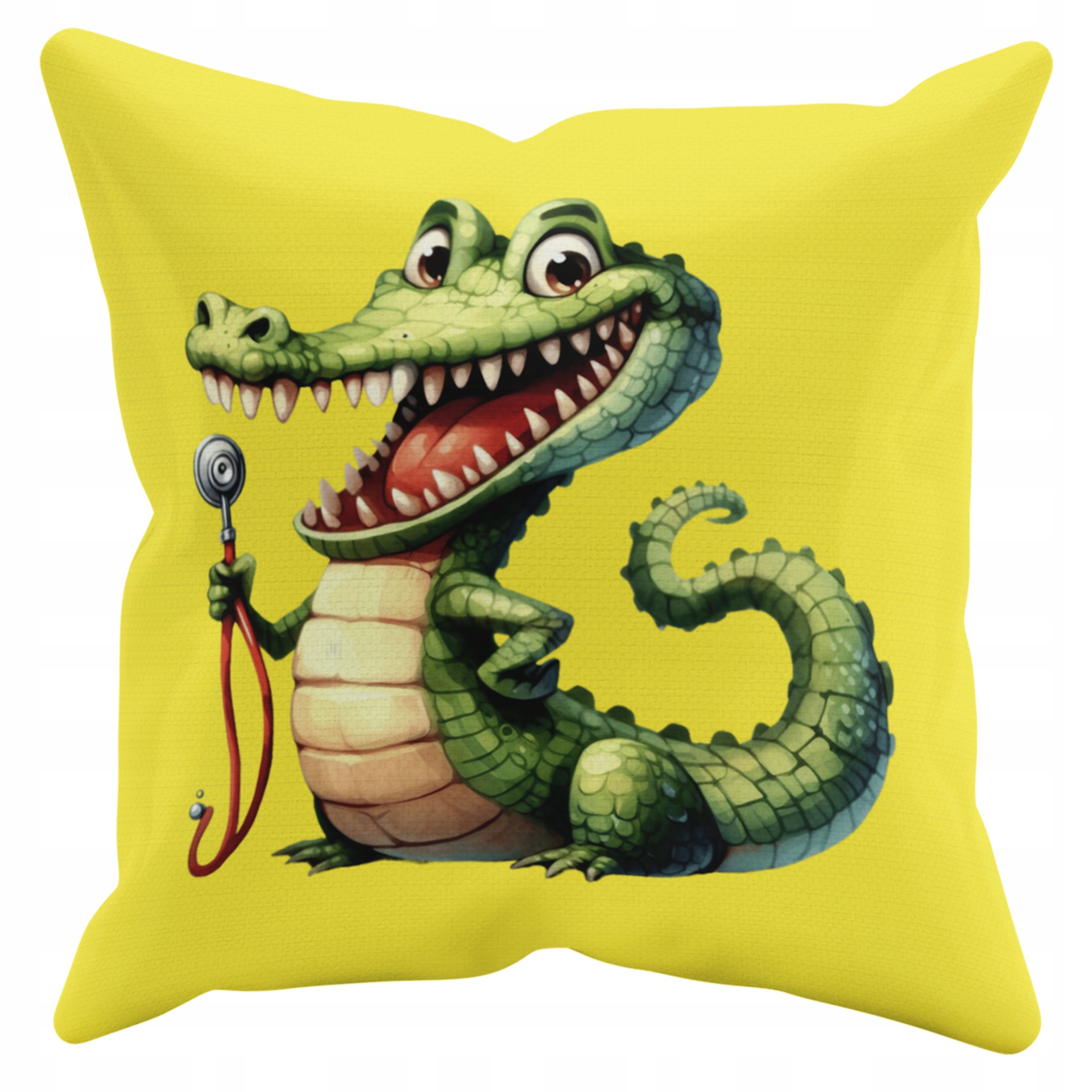 POSZEWKA NA PODUSZKĘ JAŚKA DO PRZEDSZKOLA KROKODYLEK + IMIĘ GRATIS Kolor dominujący odcienie żółtego i złota