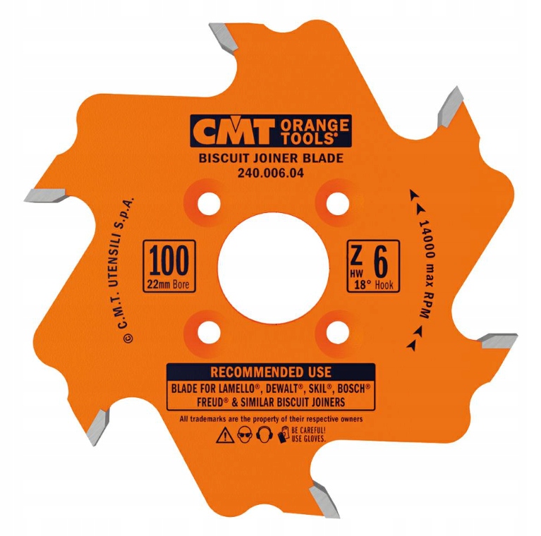 Cmt tarcza frez do lamelownicy 100x22mm 6 zębów Oryginał 240.006.04