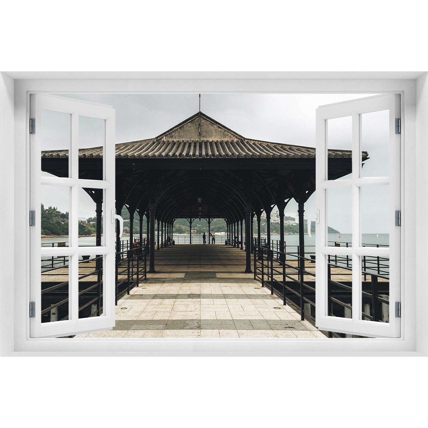 

3D Okno Naklejka ścienna Molo w Hongkongu 150x100