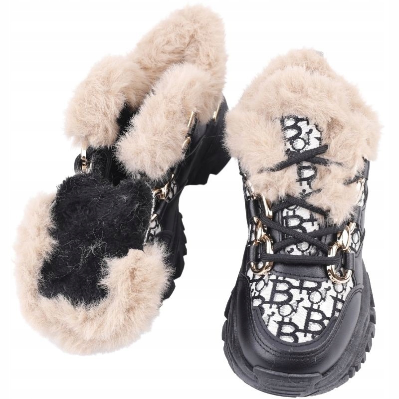 ŚNIEGOWCE DAMSKIE BUTY ZIMOWE SPORTOWE MOCNO OCIEPLANE PLATFORMA CZARNE Oryginalne opakowanie producenta pudełko