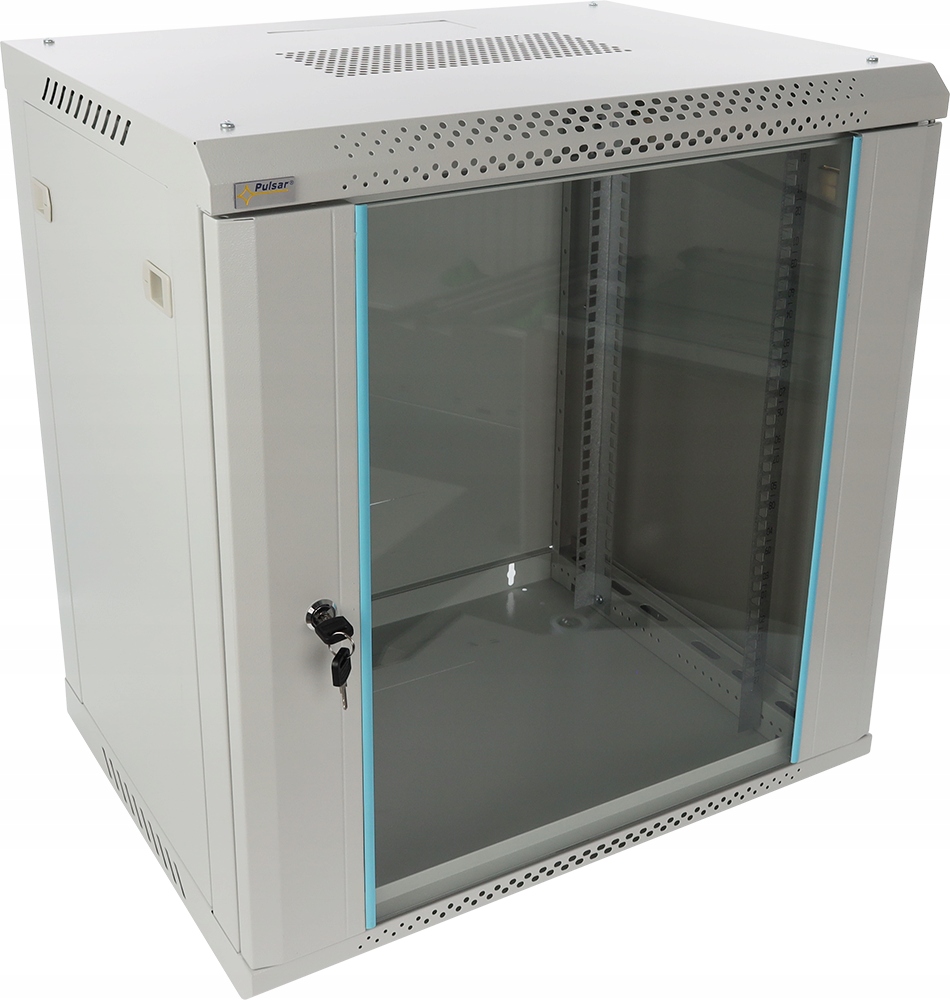 Szafa rack Pulsar 19" 12U/600x450mm drzwi szklane, wisząca, szara RWA1264-G