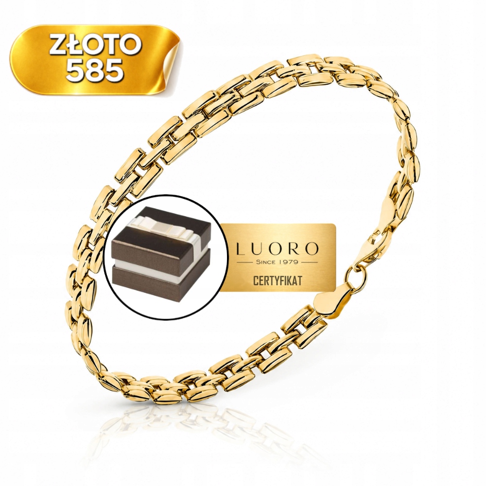 Zlatý Náramek 585 14K Hladký, Pravidelný Vzor 20 CM Elegantní
