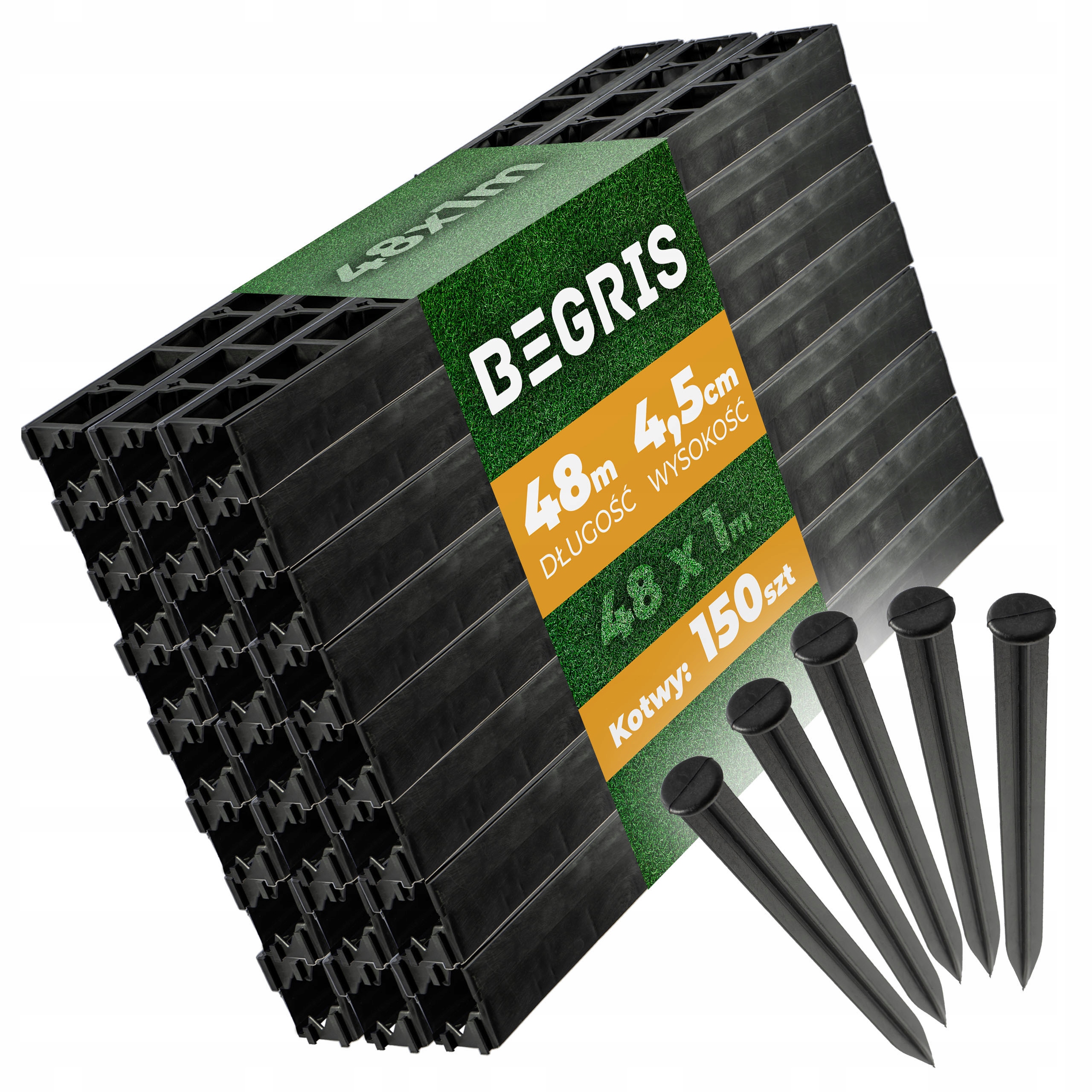 Obrzeże 4,5CM 48M 150 Kotew Trawnikowe Ogrodowe Elastyczne Czarne Border