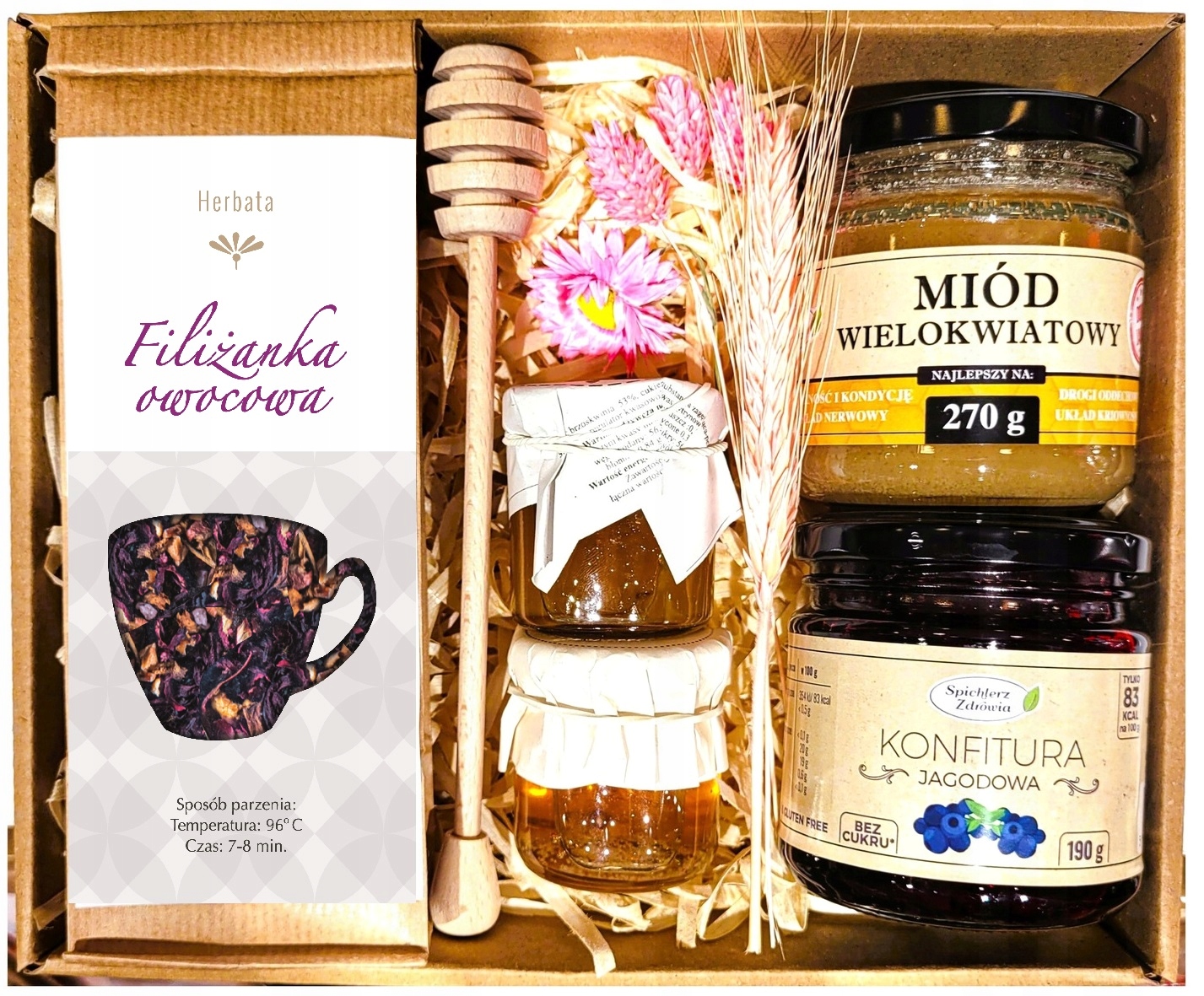 Levně Dárkový Koš Jako Dárek K Svátku Narozeniny Čaj Med Květiny
