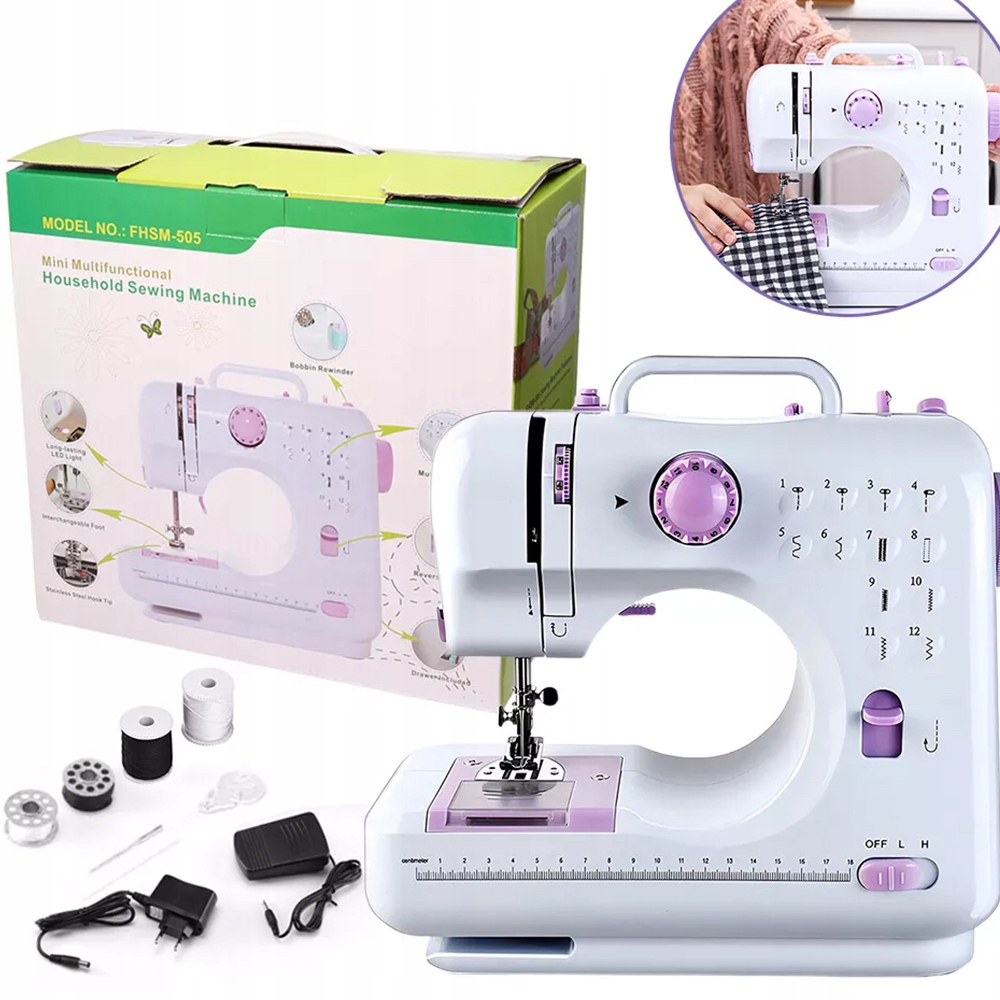 Přenosný Šicí Stroj 12 Všitých Stehů S Nožním Pedálem Fialový