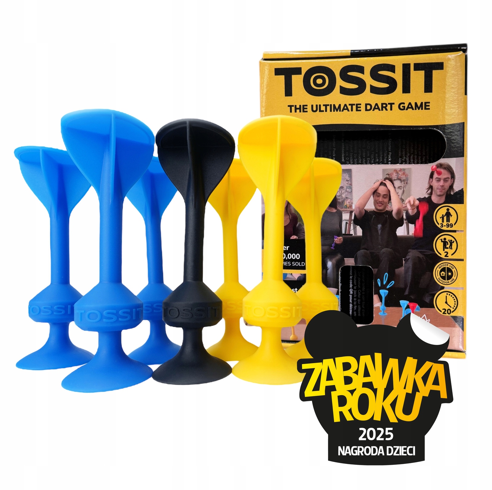 Tossit zestaw startowy gra rzutki dart 7 strzałek- niebieski i żółty