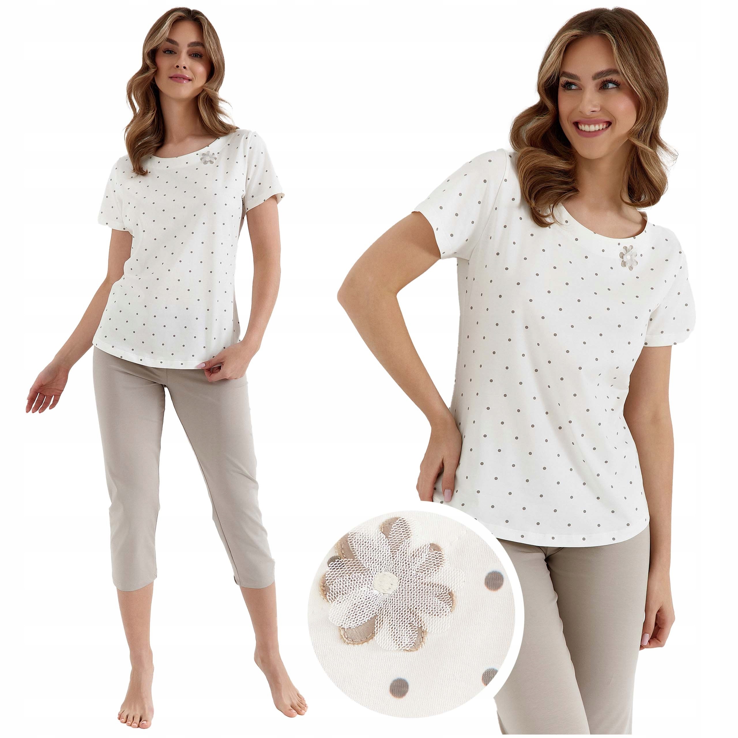 Dámské dvoudílné bavlněné pyžamo s krátkým rukávem na léto 440 Cana L