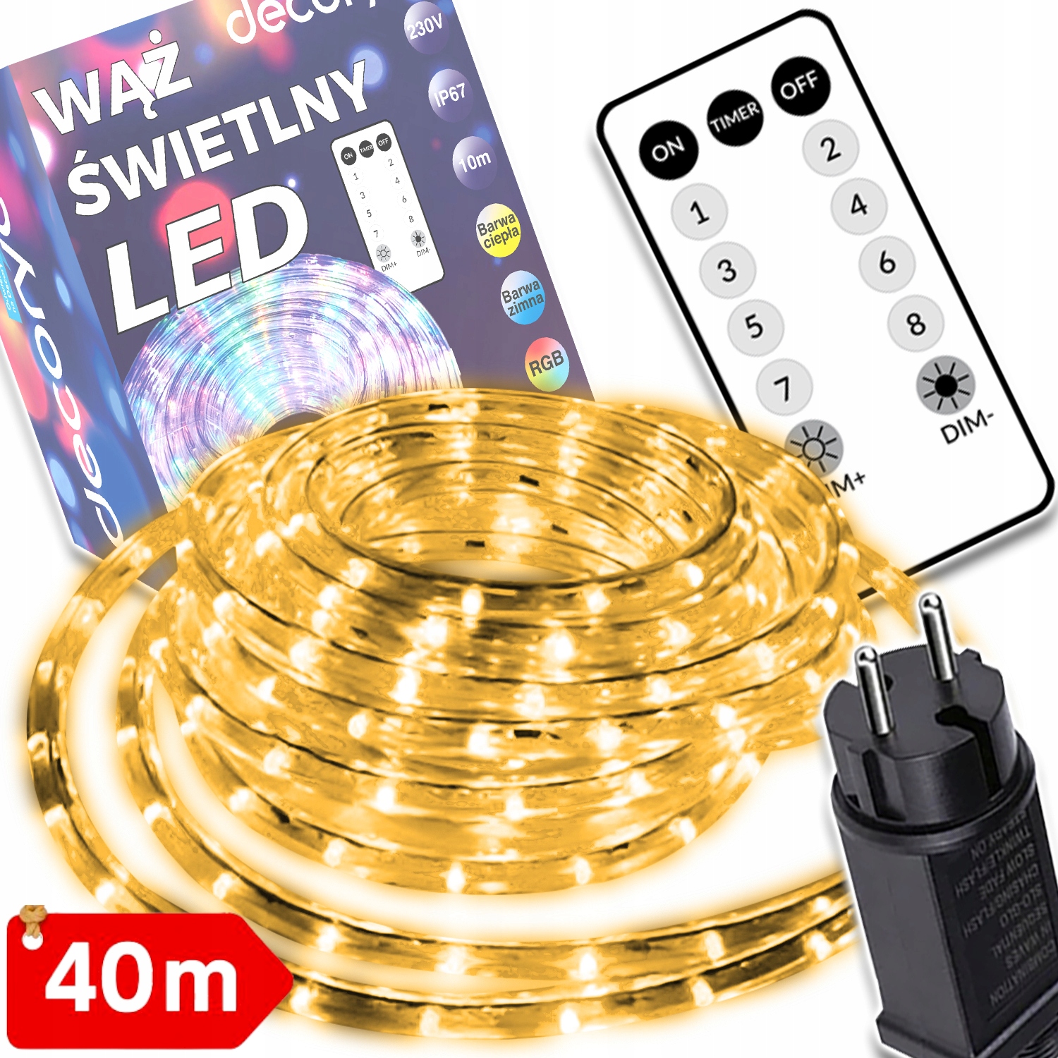 Led Světelná Hadice Vánoční Osvětlení Na Stromeček Ozdobné 40 M Voděodolné IP67 S Dálkovým Ovládáním