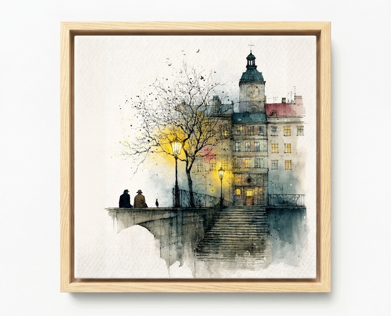 Obraz Rama American Box Grafika Město Radnice Řeka Most Schody 60x60