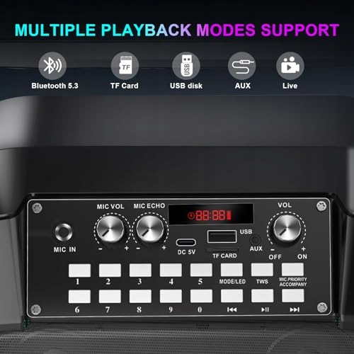 KARAOKE MASZYNA Bluetooth Głośnik 30W Mikrofony RGB Imprezowy — miniatura 9