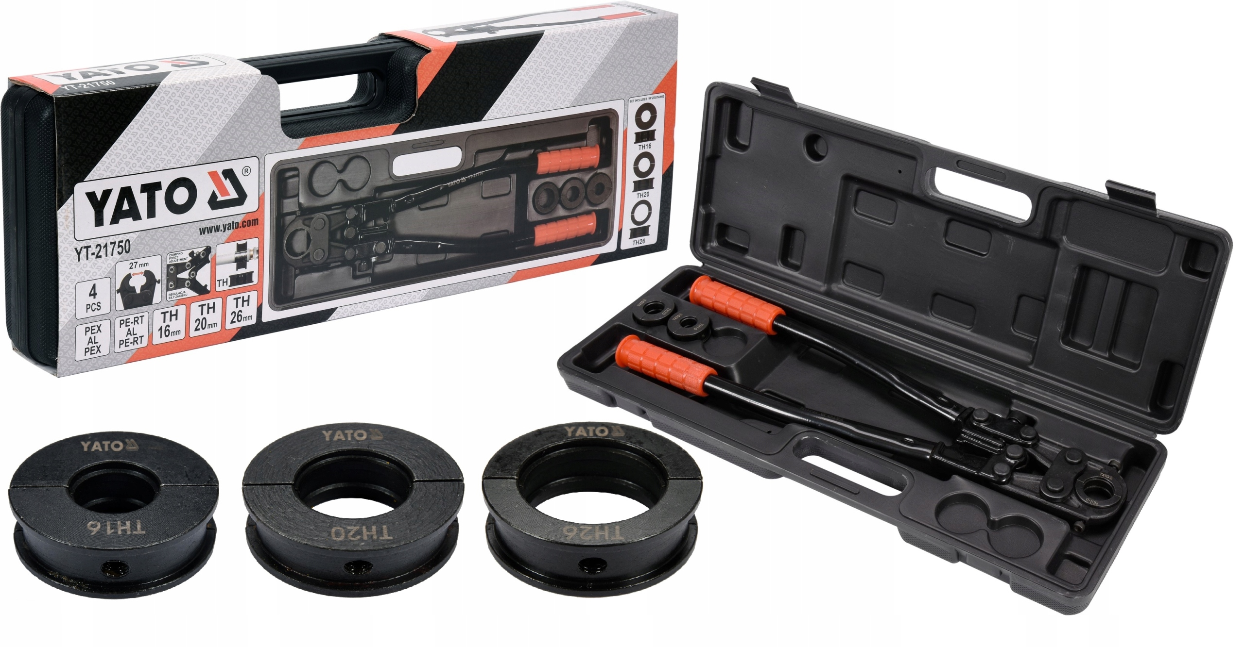 Lisovací Kleště Na Trubky Pex-al.-pex Matrice Th 16 20 26 Yato YT-21750