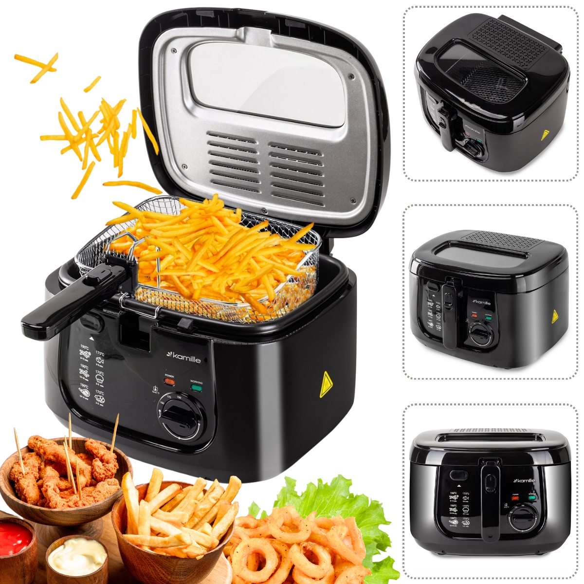 Frytkownica Frytownica Mocna Kompaktowa 2,5 L Frytki Kurczaki Kamille