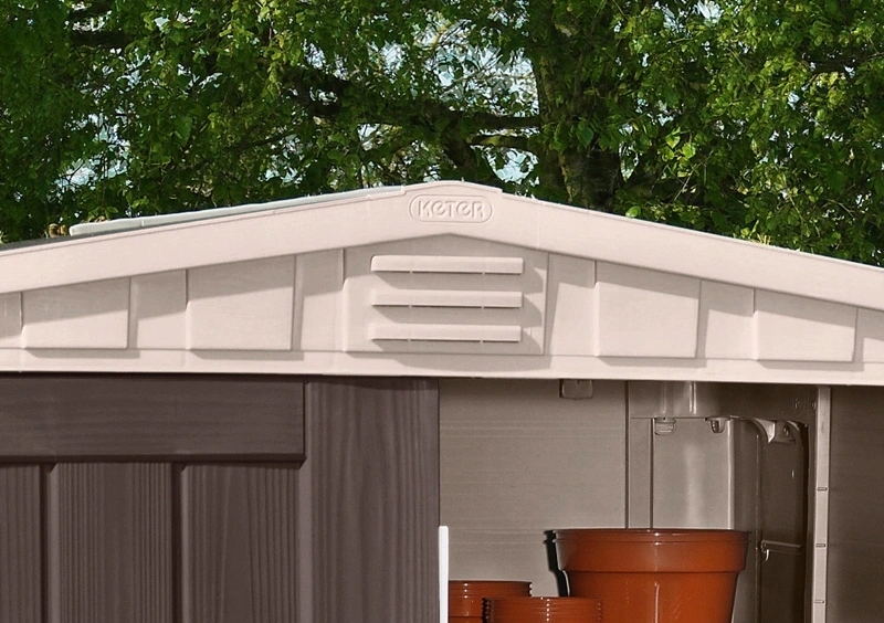 DOMEK OGRODOWY NARZĘDZIOWY FACTOR 6x6 - KETER Informacje dodatkowe Okiennice w komplecie Podłoga w komplecie Pokrycie dachu w komplecie