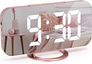 U-picks Digitální Led budík, stolní hodiny s funkcí odloženého buzení, budík se zrcadlem